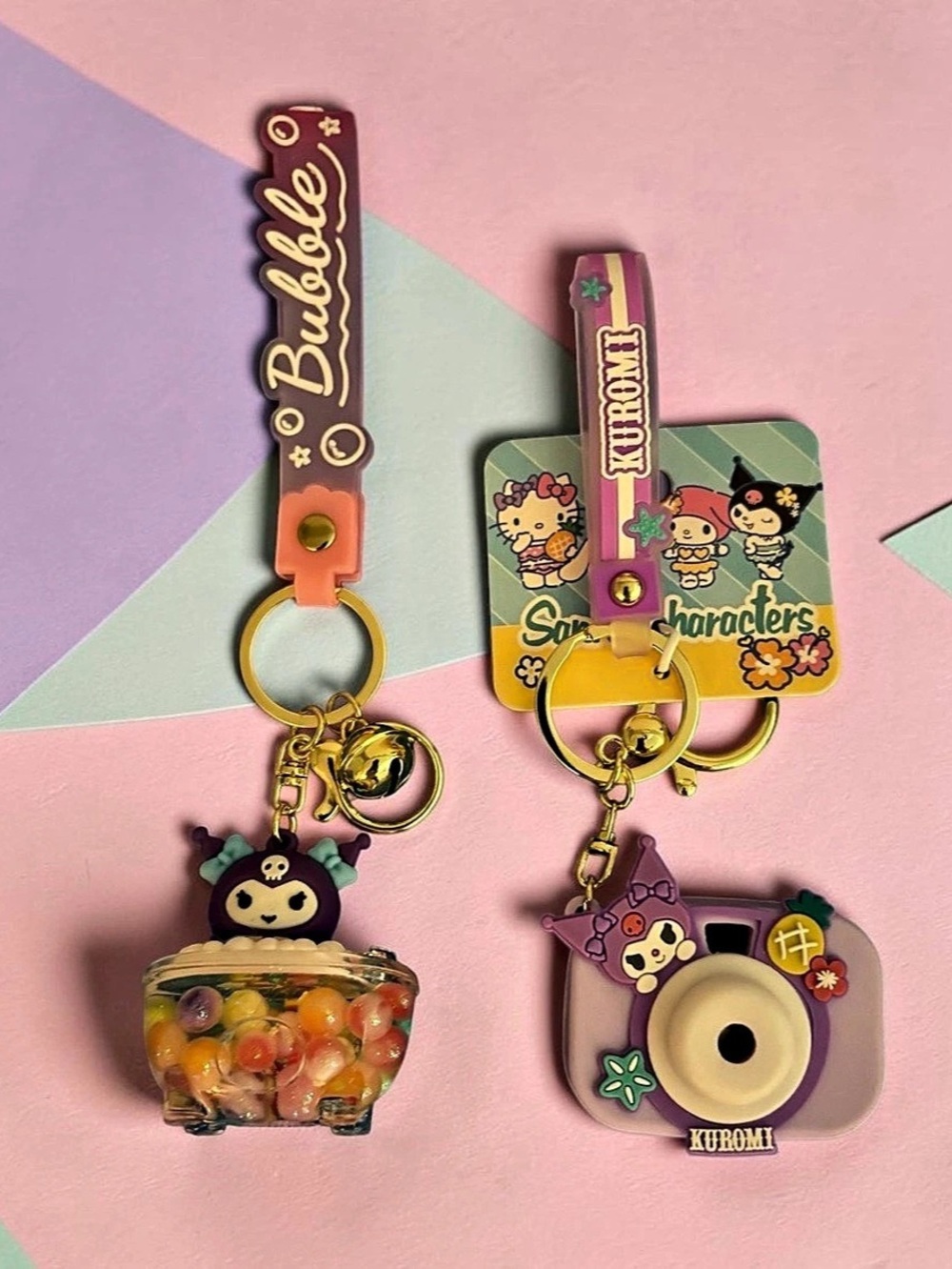 Sanrio Kuromi character keychain set Pink & Purple